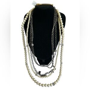 Chico's White Pearl Multi Beaded Rhinestone Convertable Necklace